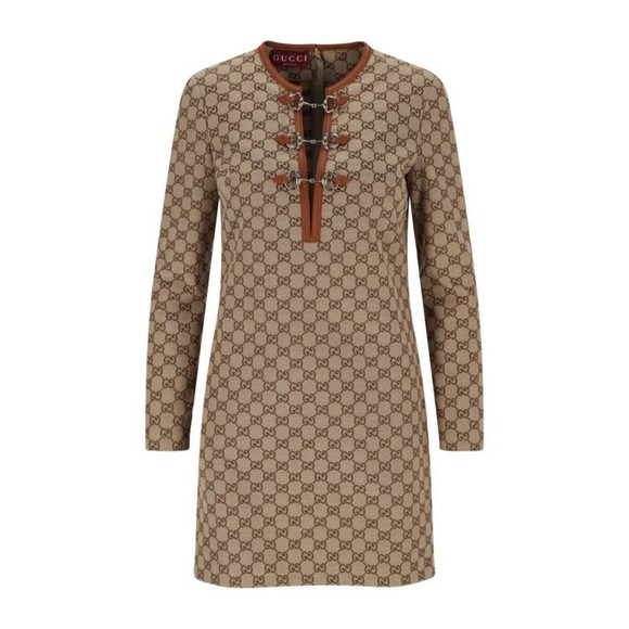 Gucci Mini Dress With Gg Bit – Beige - NWT - Picture 1 of 5
